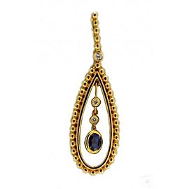 Estate Fine Oval Blue Sapphire & Round Diamond 18k Yellow Gold Pendant