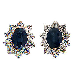 Vintage 1.98ct Bright Blue Sapphire 1.12ct 14k White Gold Diamond Earrings