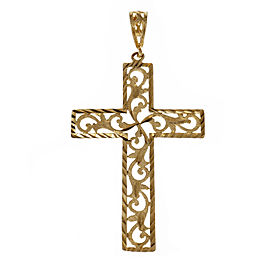 Estate Large Pierce Cross Pendant Textured 14k Yellow Gold