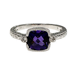 Cushion Checkerboard Purple Amethyst Ring Diamond Accents 14k White Gold