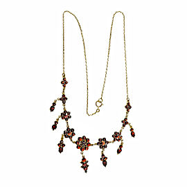 Antique Early 1900’s Rose Cut Garnet Necklace In 14k Yellow Gold