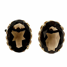 Estate 1950 Smoky Quartz 20.00ct Earrings 14k Yellow Gold