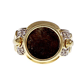 Estate Ancient Coin Ring 18k Yellow Gold Diamond