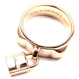 Hermes 18k Rose Gold Collier De Chien Lock Band Ring Size 49 US 4 3/4