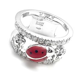 Aaron Basha 18k White Gold Diamond Red Enamel Ladybug Band Ring