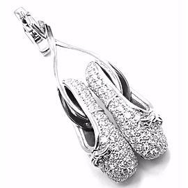 Rare! Authentic Louis Vuitton 18k White Gold Diamond Ballet Shoes Charm Pendant