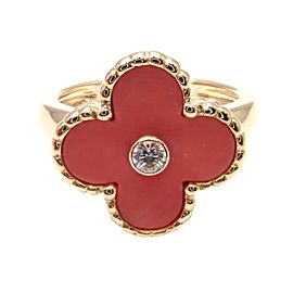 VAN CLEEF & ARPELS Vintage ALHAMBRA 18k Yellow Gold Diamond Coral Ring