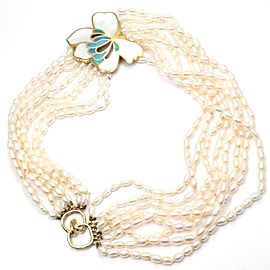 Tiffany & Co 18k Yellow Gold Inlaid Mother Of Pearl Flower Necklace