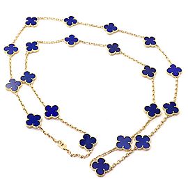 Van Cleef & Arpels 18k Gold 20 Motif Alhambra Lapis Necklace