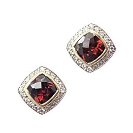 Authentic! David Yurman 18K Yellow Gold Diamond Garnet Earrings