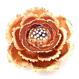 Authentic! Buccellati 18k Rose Gold Diamond Extra Large Rose Flower Brooch Pin