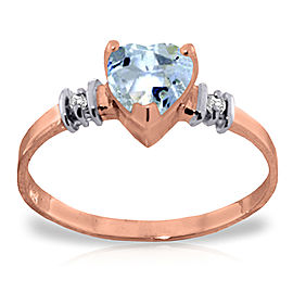 14K Solid Rose Gold Ring withNatural Aquamarine & Diamond