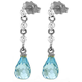 3.3 CTW 14K Solid White Gold Trinket Treasure Blue Topaz Diamond Ear