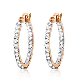 14K Solid Rose Gold Hoop Earrings withNatural Diamonds