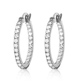 0.75 CTW 14K Solid White Gold Hoop Earrings Natural Diamond