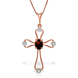 14K Solid Rose Gold Cross Necklace withNatural Diamonds & Garnet