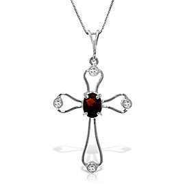 0.57 CTW 14K Solid White Gold Cross Necklace Natural Diamonds Garnet