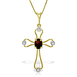 0.57 CTW 14K Solid Gold Cross Necklace Natural Diamonds Garnet