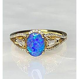 18K Yellow Gold Oval Cut Australian Black Opal Diamond Ring