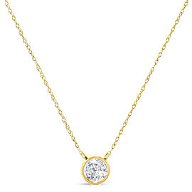 AGS Certified 10K Yellow Gold 1/3 Cttw Bezel Set Round Diamond Solitaire 16-18" Adjustable Pendant Necklace (I-J Color, SI2-I1 Clarity)