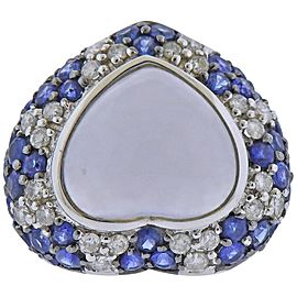 Heart Chalcedony Diamond Sapphire Gold Ring