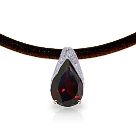 14K Solid Rose Gold & Leather Necklace with Natural Garnet