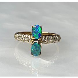 14K Yellow Gold Oval Cut Toi Et Moi Australian Opal Diamond Ring