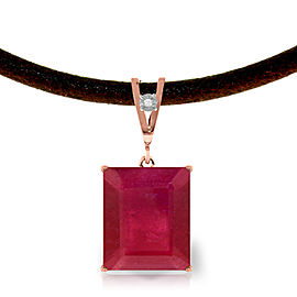 14K Solid Rose Gold & Leather Necklace withDiamond & Ruby