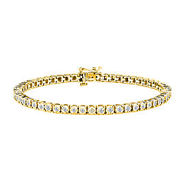 True 10K Yellow Gold Plated .925 Sterling Silver 1.0 Cttw Miracle-Set Diamond Round Faceted Bezel Tennis Bracelet (I-J Color, I3 Clarity) - 9"