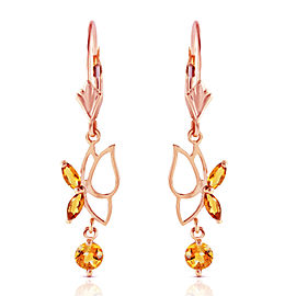 14K Solid Rose Gold Butterfly Earrings with Citrines