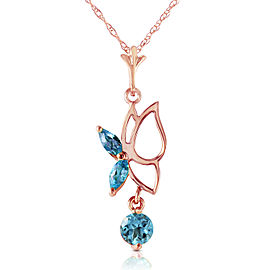 14K Solid Rose Gold Butterfly Necklace with Blue Topaz