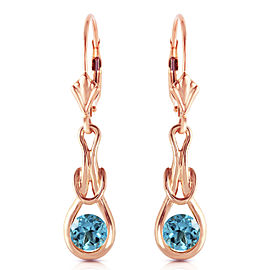 14K Solid Rose Gold Leverback Earrings with Natural Blue Topaz