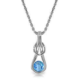 0.65 CTW 14K Solid White Gold Wish Hard Blue Topaz Necklace