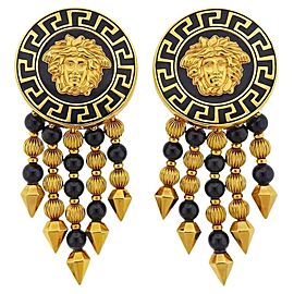 Versace Gold Onyx Medusa Drop Earrings