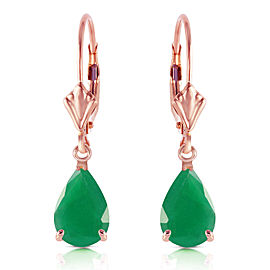 14K Solid Rose Gold Leverback Earrings with Emeralds