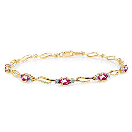 3.39 CTW 14K Solid Gold Tennis Bracelet Pink Topaz Diamond