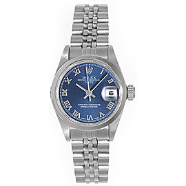 Rolex Date 69190 Stainless Steel Blue Roman Dial 26mm Womens Watch