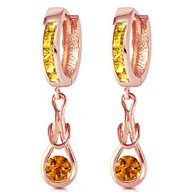 14K Solid Rose Gold Huggie Earrings with Dangling Citrines