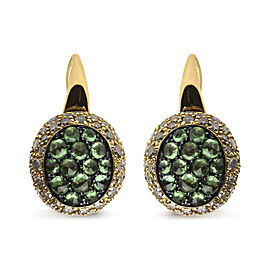 18K Yellow Gold 3 1/2 Cttw Diamond and Round Green Tsavorite Gemstone Round Domed Drop Hoop Earrings (Brown Color, SI1-SI2 Clarity)