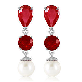 10.1 CTW 14K Solid White Gold Chandelier Earrings Ruby Cultured Pearl