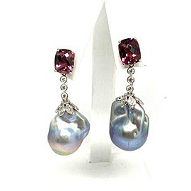 Diamond Rubellite Tourmaline Pearl Earrings 14k Gold 6.25TCW Certified $4,950