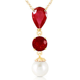 5.05 CTW 14K Solid Gold Power Of Pleasure Ruby Cultured Pearl Necklace