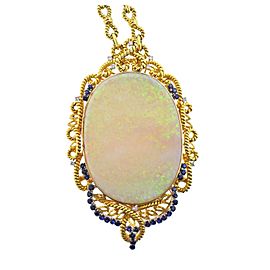 150 Carat Opal Diamond Gold Sapphire Massive Pendant Necklace