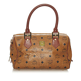 MCM Visetos Leather Boston Bag