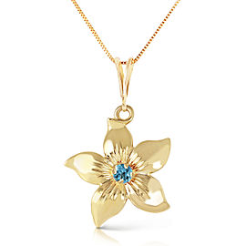 0.1 CTW 14K Solid Gold Flower Necklace Natural Blue Topaz