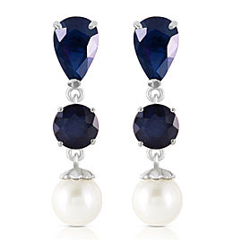 10.1 CTW 14K Solid White Gold Chandelier Earrings Sapphire Cultured Pearl