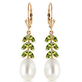 9.2 CTW 14K Solid Gold Momentum Cultured Pearl Peridot Earrings