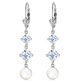 6.5 CTW 14K Solid White Gold Room For You Aquamarine Cultured Pearl Earrings