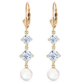 6.5 CTW 14K Solid Gold Classic Aquamarine Cultured Pearl Earrings