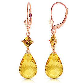 14K Solid Rose Gold Leverback Earrings with Citrines